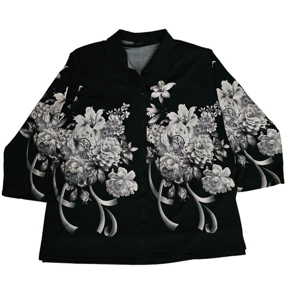 Modelia Women's Floral Print Kimono W/ Inner Sleeveless Blouse Black Size Medium - Picture 1 of 15